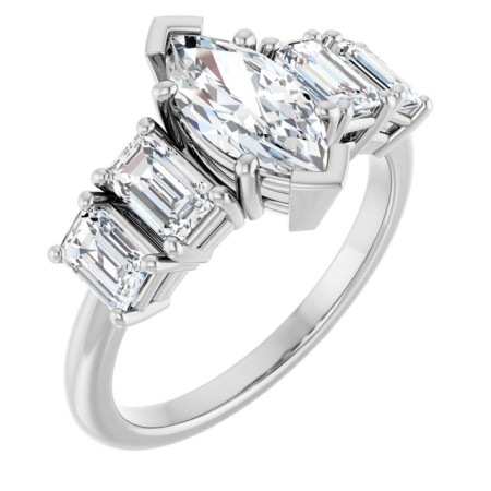 Evie 1 Carat Marquise Diamond Five-Stone Engagement Ring in White color  ST208DNM