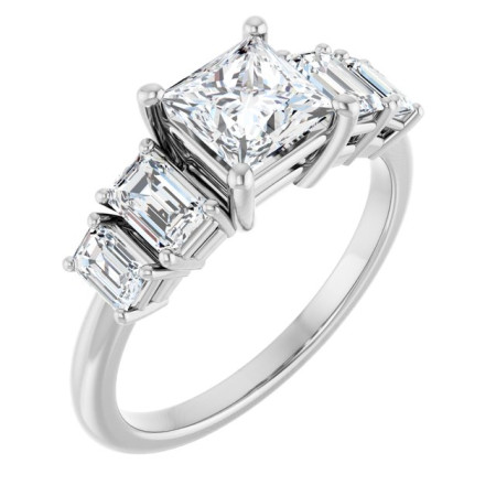 Evie 1 Carat Square Diamond Five-Stone Engagement Ring in White color  ST208DNS