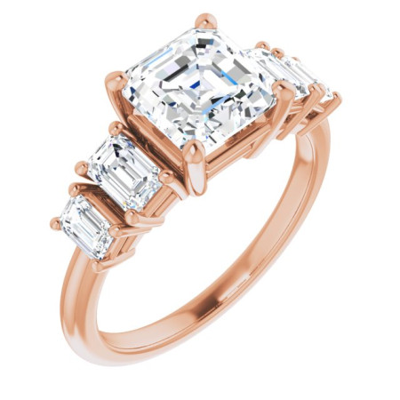 Evie Lab Grown Diamond Ring | 2 Carat Asscher Diamond Five-Stone Engagement Ring in Rose color ST208DLA