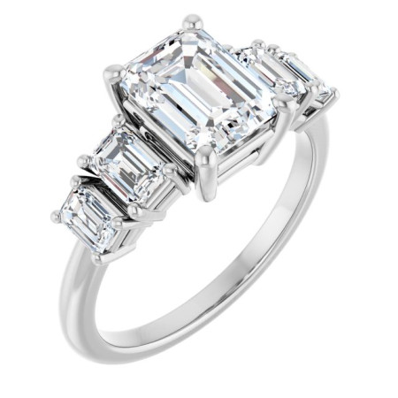 Evie Lab Grown Diamond Ring | 2 Carat Emerald Diamond Five-Stone Engagement Ring in White color  ST208DLE