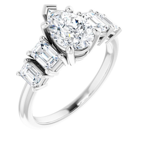 Evie Lab Grown Diamond Ring | 2 Carat Pear Diamond Five-Stone Engagement Ring in White color  ST208DLP