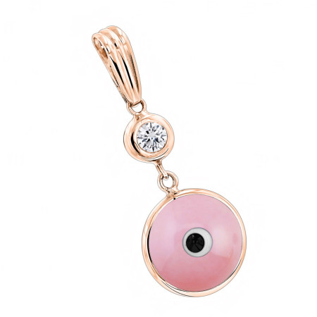 14K Gold & Diamond Evil Eye Pendant Pink 0.10ct 004861