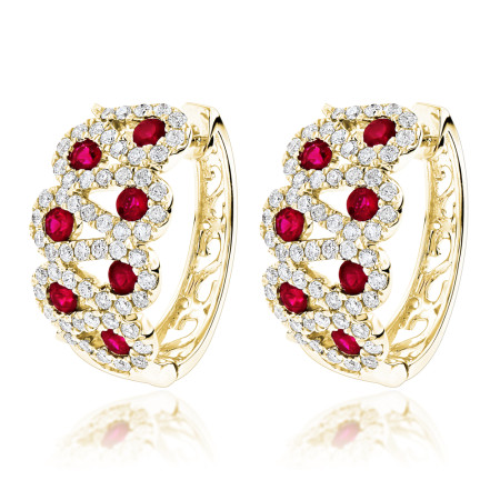 Gemstone Jewelry Unique Ladies Diamond Red Ruby Earrings 14k Gold 2.3ct in Yellow color  802860