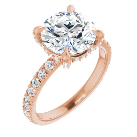 Genevieve Lab Grown Diamond Ring | 3 Carat Round Diamond Accented Engagement Ring in Rose color ST128DLR