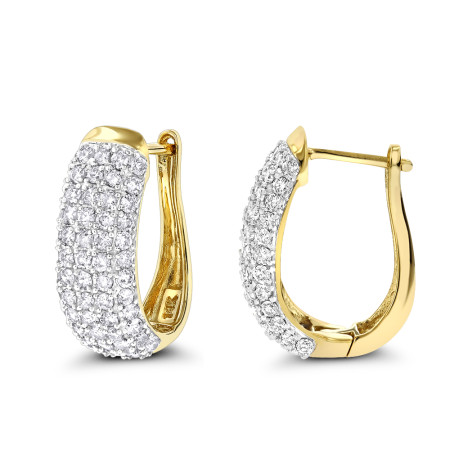 Gold Pave Diamond Hoop Earrings 1.5ct 14K Gold 501265