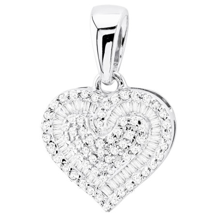 14K Gold Diamond Heart Pendant For Women | Round Baguette Diamonds | 0.35ct 407223