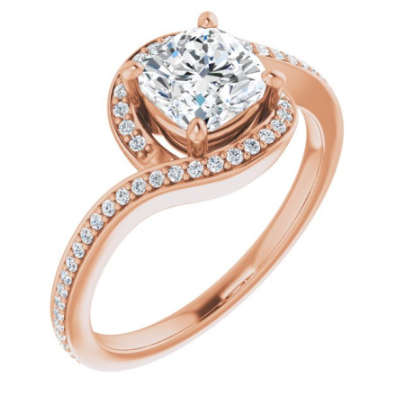 Grace 1 Carat Cushion Diamond Bypass Halo-Style Engagement Ring in Rose color ST027DNC