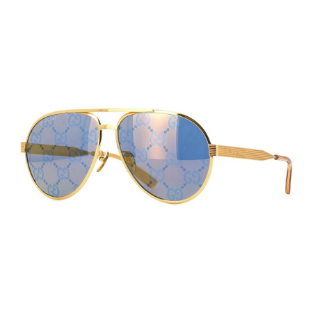 Gucci Men's Designer Aviator Sunglasses GG1513S005 Blue with Gold Logo Mirror Lenses M13769