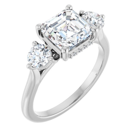 Hallie Lab Grown Diamond Ring | 2 Carat Asscher Diamond Three-Stone Engagement Ring ST178DLA