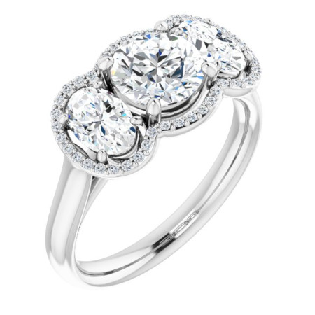 Harley 1 Carat Round Diamond Three-Stone Halo-Style Engagement Ring ST236DNR
