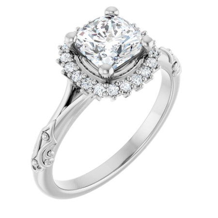 Harlow 1 Carat Cushion Diamond Halo-Style Engagement Ring in White color  ST201DNC
