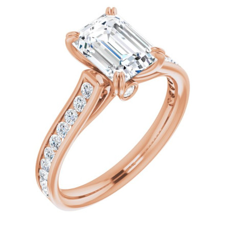 Harmony Lab Grown Diamond Ring | 2 Carat Emerald Diamond Cathedral Engagement Ring in Rose color ST171DLE