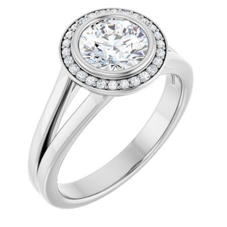 Hazel 1 Carat Round Diamond Bezel-Set Halo-Style Engagement Ring in White color  ST020DNR