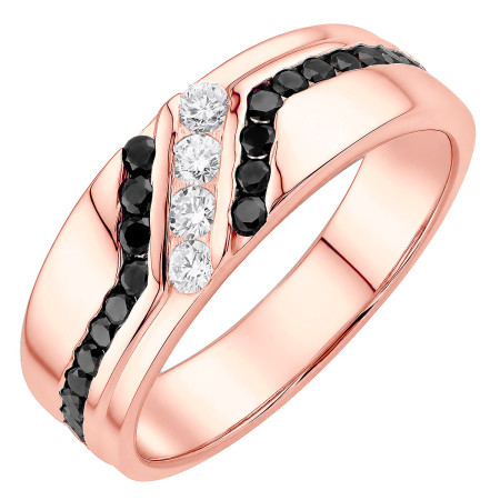 Men's 10k or 14k Gold Round White and Black Diamond Wedding Ring l 1ct l H-I in Rose color HD3454