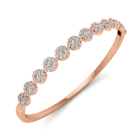 Women's 14K Gold Bangle Bracelet with Round Diamonds 2.04ct in Rose color HD3640