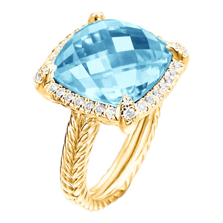 Blue Topaz 14mm and Diamonds 0.3 ct. Halo Ring in 18K Gold in Yellow color  HD5024