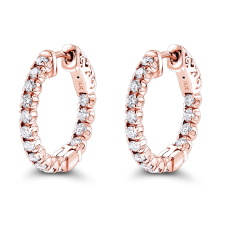 Inside Out Diamond Hoop Earrings Small in 14k Gold 1.5ct by Luxurman in Rose color 802822