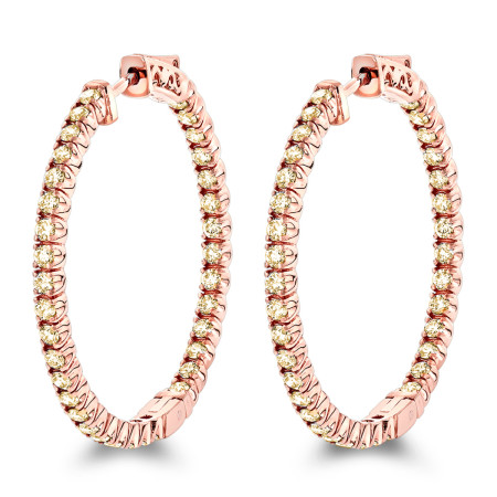 Inside Out Yellow Diamond Hoop Earrings in 14k Gold by Luxurman 2.2ct. in Rose color 803001