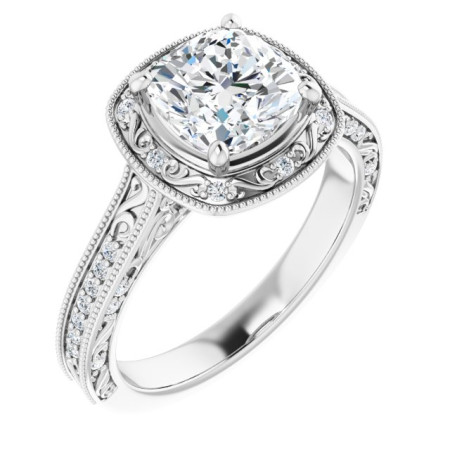 Iris Lab Grown Diamond Ring | 2 Carat Cushion Diamond Halo-Style Engagement Ring ST057DLC