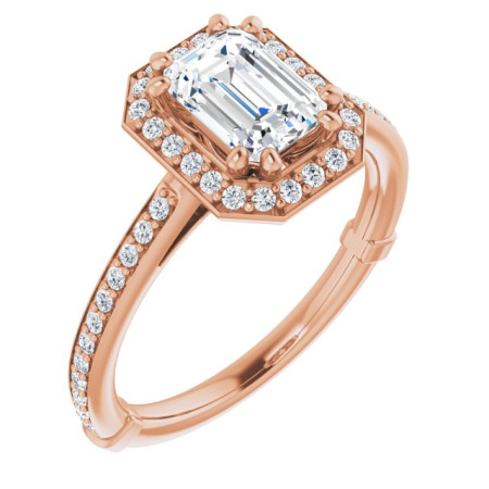 Isabella 1 Carat Emerald Diamond Halo-Style Engagement Ring in Rose color ST005DNE