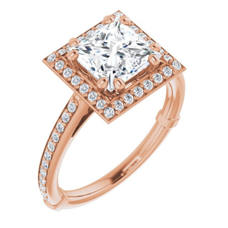 Isabella Lab Grown Diamond Ring | 2 Carat Square Diamond Halo-Style Engagement Ring in Rose color ST005DLS