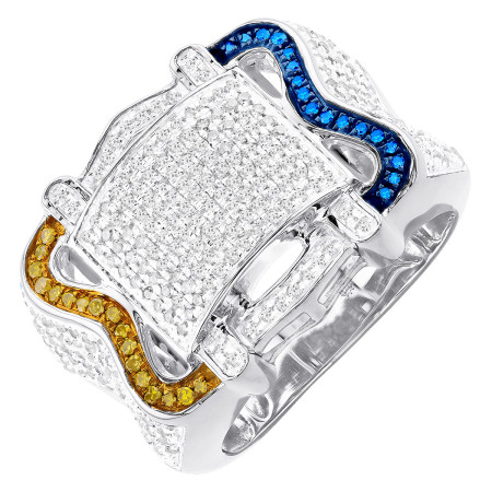 Unique Men's Diamond Pinky Ring | 10K Gold | Blue Yellow White Diamonds | 1ct in White color  100785