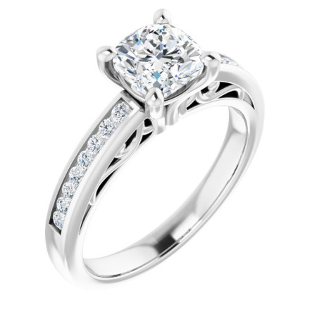 Ivy 1 Carat Cushion Diamond Channel-Set Accented Sculptural Engagement Ring ST034DNC