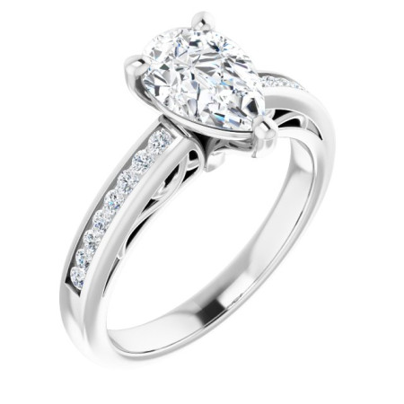 Ivy 2 Carat Pear Diamond Channel-Set Accented Sculptural Engagement Ring in White color  ST034DNP