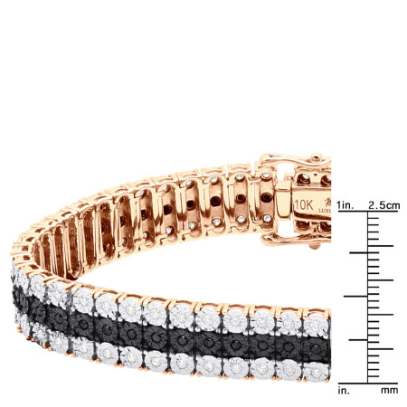 Men's White Black Diamond Tennis Bracelet Solid 10k Gold 3 Rows 1.85 Carat 018070