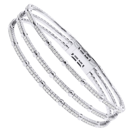 1.5 Carat Flexible Diamond Bangle Bracelet For Women Solid 14k Gold 3 Row in White color  018338