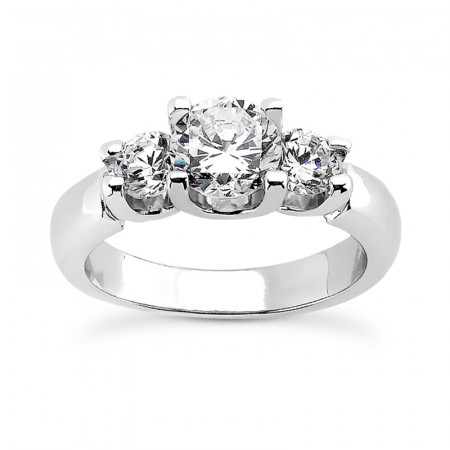 Thin 18K Gold Diamond Three Stones Engagement Ring 0.60ct 015713