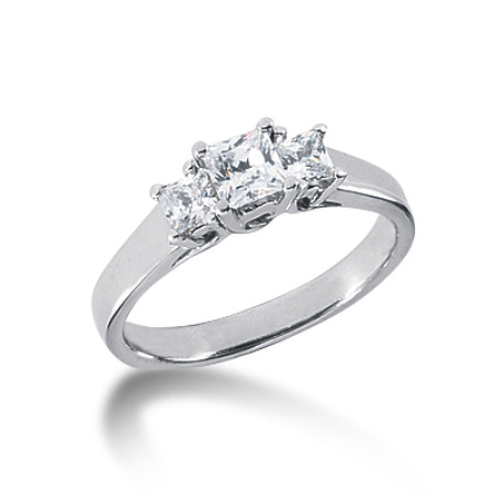 Thin 18K Gold Diamond Three Stones Engagement Ring 0.64ct 3.0mm 015481