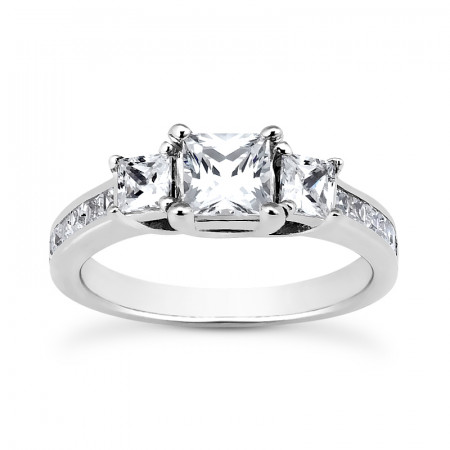 Ultra Thin 18K Gold Diamond Three Stones Engagement Ring 0.72ct 015507