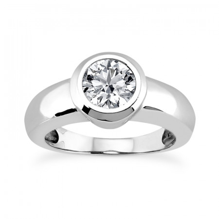 18K Gold Round Diamond Engagement Ring Bezel Set 0.75ct 4.40mm 015788