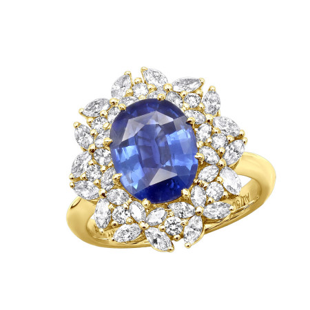 Blue Sapphire and Diamond Cocktail Ring for Women in 18K Gold 4.5ct in Yellow color  803171