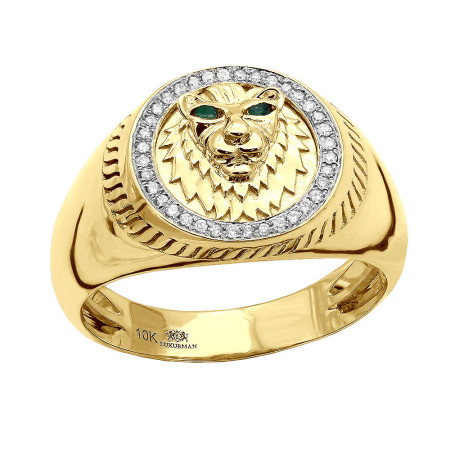 Men's Diamond Ring Solid 10K Gold Lion Hea... 100624