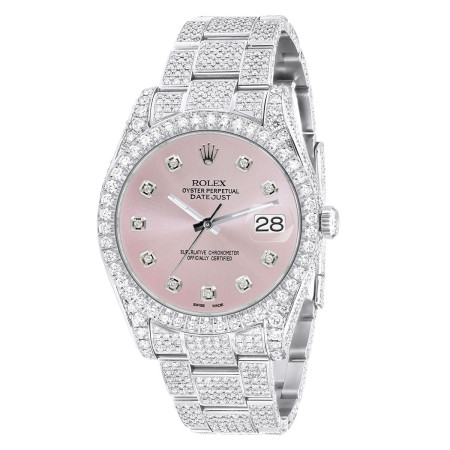 Iced Out Watch Rolex Datejust 41mm White Roman Numerals Dial