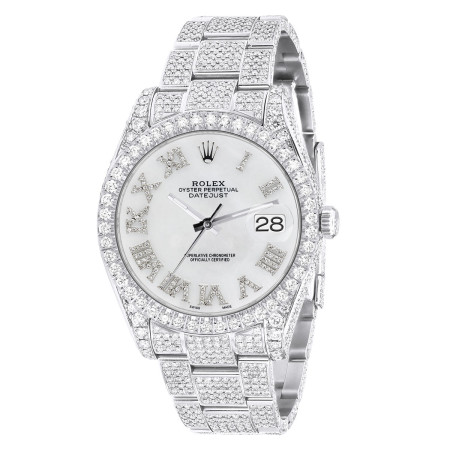 ROLLIE WATCH OUT！ Iced Out Watch Rolex Datejust 41mm Light Blue Roman Numerals