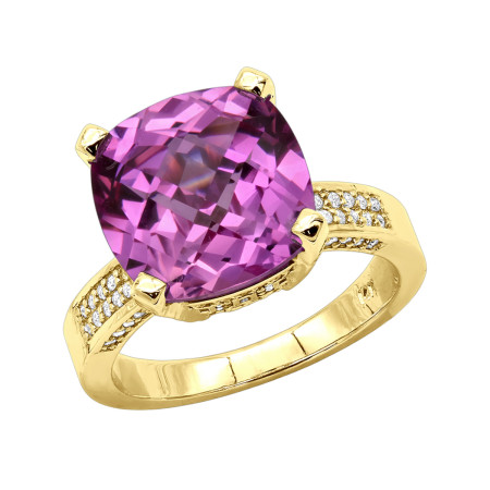 Pink Sapphire 0.55ct Diamond 14K Gold Cocktail Ring for Women in Yellow color  101158
