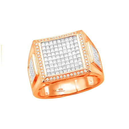 Square 10K or 14K Gold Men's Princess Cut Diamond Ring 2.65ct in Rose color 404831