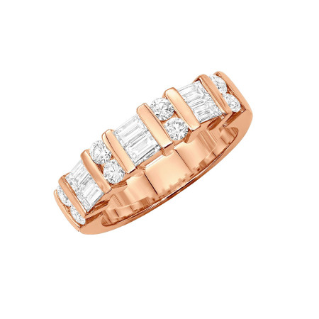 Unique VS Round & Baguette Diamond Wedding Ring for Women 14k Gold Band in Rose color 000960