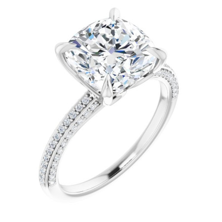 Jade 1 Carat Cushion Diamond Claw-Prong Accented Engagement Ring ST060DNC
