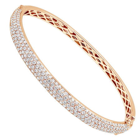 14k Gold Pave Diamond Bangle Bracelet for Women 4.75ct in Rose color 