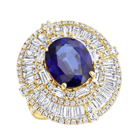 18K Gold Unique Blue Sapphire And Diamonds Cocktail Ring for Women 7.87Ct in Yellow color  802628