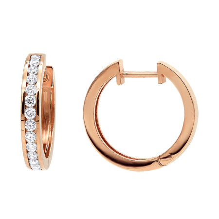 Small 17mm Diamond Hoop Earrings 14K Gold Huggies Round Diamonds 3/4ct in Rose color 890590