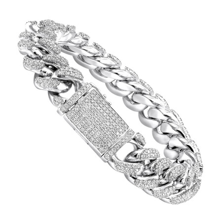 Real Diamond Miami Cuban Link Chain Bracelet For Men in 10K Gold 14mm in White color  890941