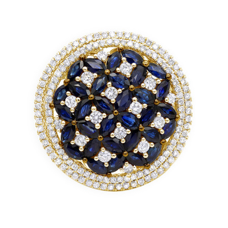 Unique Diamond Right Hand Ring for Women w Sapphires 14K Gold Flower Design in Yellow color  890972