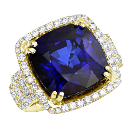 Unique 29.33 Carat Radiant Blue Sapphire & Diamond Ring for Women 18k Gold in Yellow color  802633