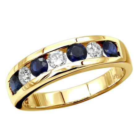 Unique Ring 14k Gold Diamonds & Sapphires Wedding Band for Men & Women in Yellow color  000826