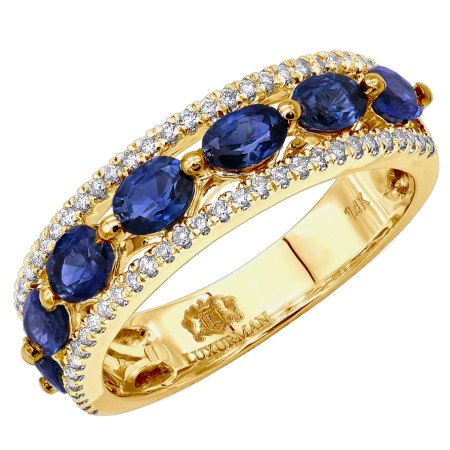 Unique 3.5 Carat Diamond & Blue Sapphire 14k Gold Band for Women in Yellow color  803152